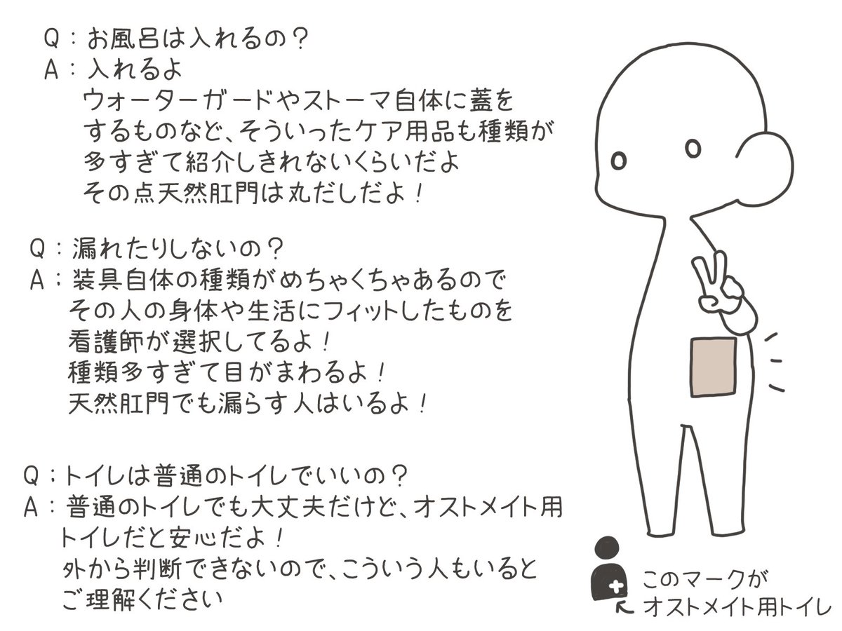 puropera44's tweet photo. ストーマ（人口肛門）が話題なのでこのチャンスに是非！ストーマのことをちょっと知ってください✨

ストーマは腸をお腹の上に出して作った人工の肛門！
機械はついてないけど、装具という袋をつけて、ここに便が溜まります
この袋がすんばらしく種類があり、まじで人類の叡智の塊！
色々省いていますが、排泄という「その人の生活に寄り添う」装具です！