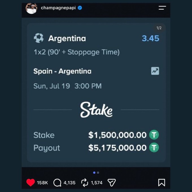 cfcpressplay_'s tweet photo. Is Drake’s $1.5M Stake bet the only thing that can stop Argentina? The curse never fails… right? https://t.co/QU8QGgWJ0w