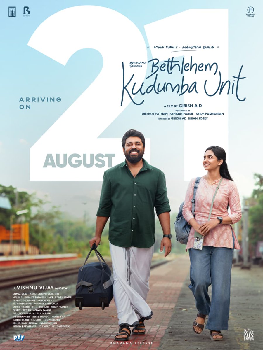 V2Cinemas's tweet photo. Bethlehem Kudumba Unit in theaters from 21st August 2026
@NivinOfficial @_mamithabaiju
#NivinPauly #MamithaBaiju #BKU #BethlehemKudumbaUnit #August21 https://t.co/vAJ5WEy4eF