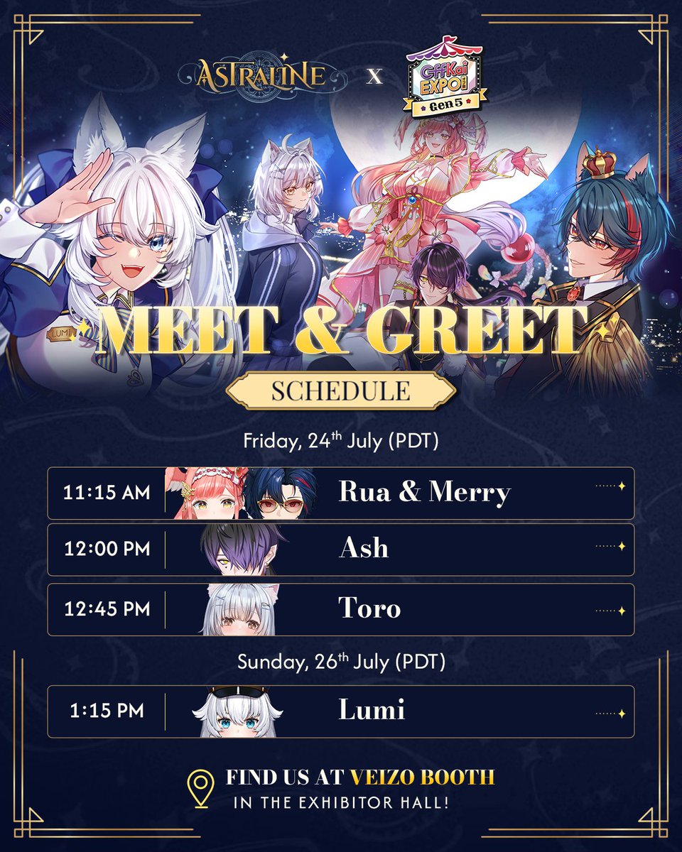 astralinetv's tweet photo. 【 OFFKAI MEET &amp; GREETS 】

We’re excited to partner with @veizojp to bring #ASTRALINE to Offkai! ✨

Meet our talents and check out our limited on-site merch, including posters featuring the brand-new group key visual! 

📍Find us at the Veizo Booth (540) in the Exhibitor Hall! https://t.co/ZaHedUYMaT