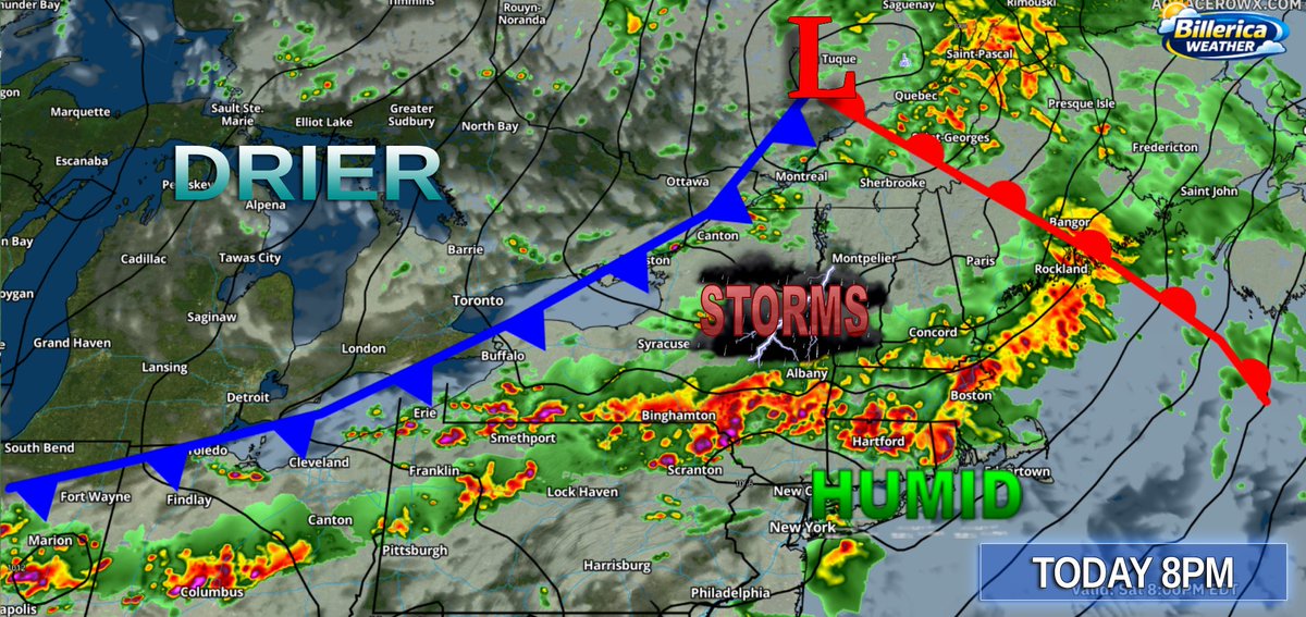 BillericaWX's tweet photo. A strong line of storms will develop along a cold front this evening into tonight. The strongest storms look to remain west with threats for strong winds/slight chc of a tornado. Heavy rain &amp; storms in the east/south will cause localized flooding, esp. south coast. #mawx #snewx https://t.co/h5tX4pxqHv