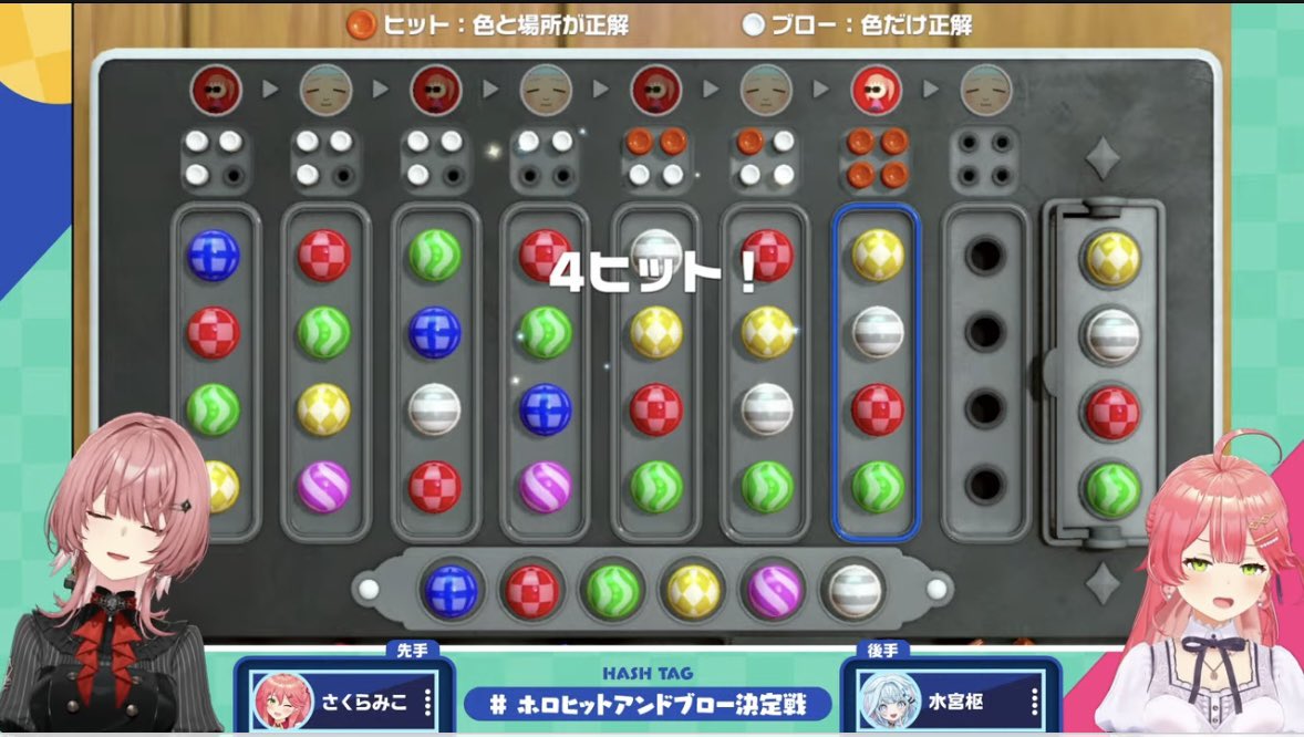 F20062635's tweet photo. みこちの試合全てです！
よう頑張ったね！
後に優勝したしゃっちょとも一進一退の攻防となったし！
みこレオ凄かった！w
#ホロヒットアンドブロー決定戦 https://t.co/RYM93jqiS5