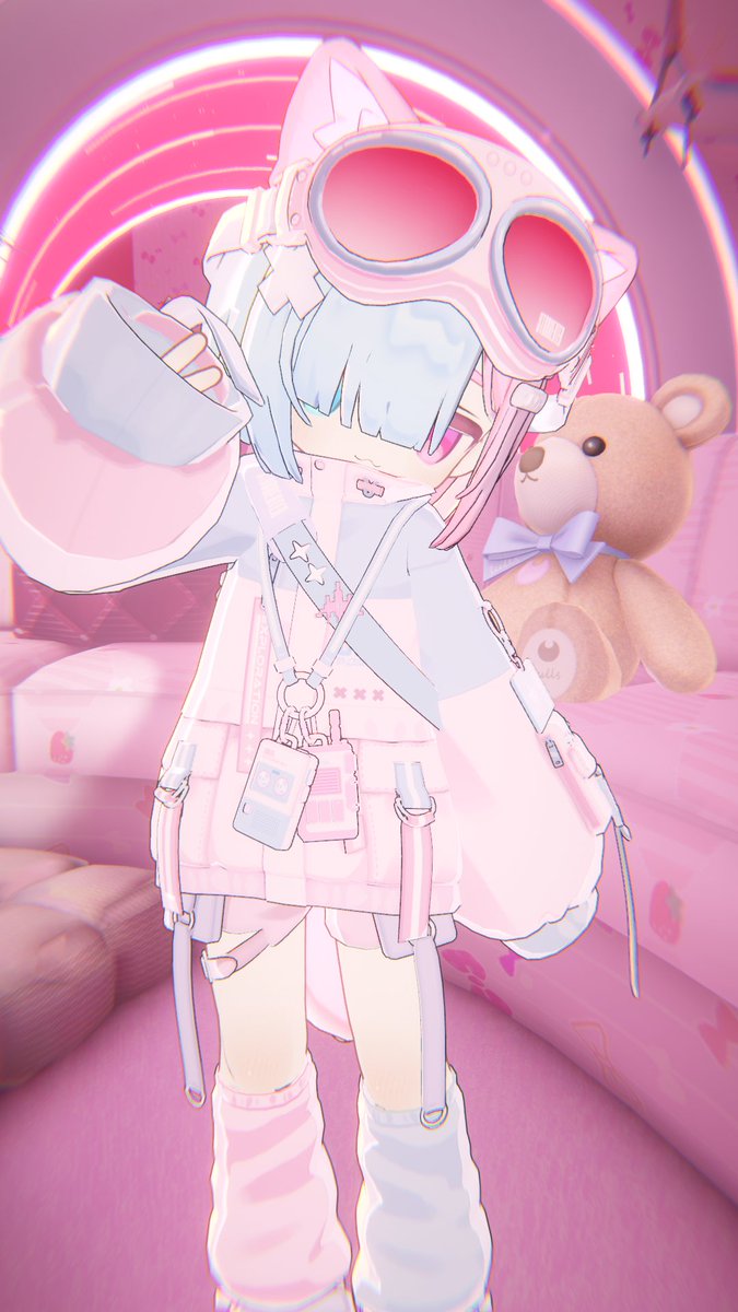 あみぐるみ　ぷくぷく招福招きカラーネコちゃんペア♡♡Ver.シルバーピンク Kipfel #VRchat 水色ピンク