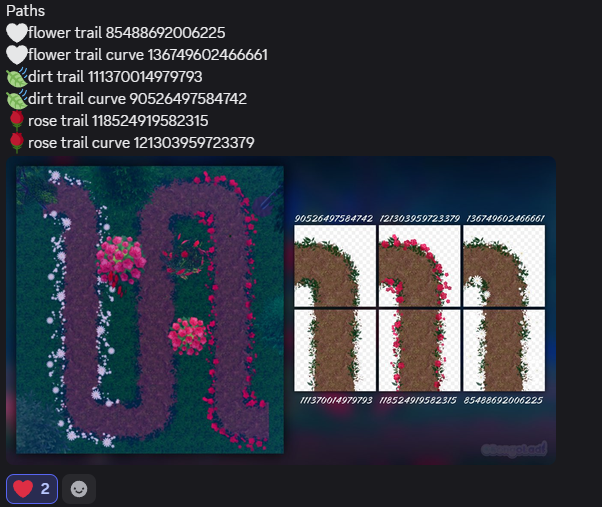 Sleepy_Owel's tweet photo. @NOAHARTRH Yess, they were made by bongolad and i found them on neos server C: 

📷flower trail 85488692006225
📷flower trail curve 136749602466661
📷dirt trail 111370014979793
📷dirt trail curve 90526497584742
📷rose trail 118524919582315
📷rose trail curve 121303959723379 https://t.co/oE9bc0eCUa