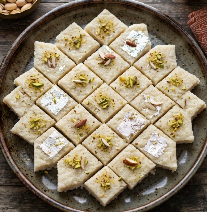 HumisshaK's tweet photo. The melt-in-your-mouth magic of Kaju Katli.🫠
Adorned with silver leaf and pistachios. Almost too pretty to eat ! A timeless classic.😋 #foodx #kajukatli #EasyDessert https://t.co/ol0BxTQyWu
