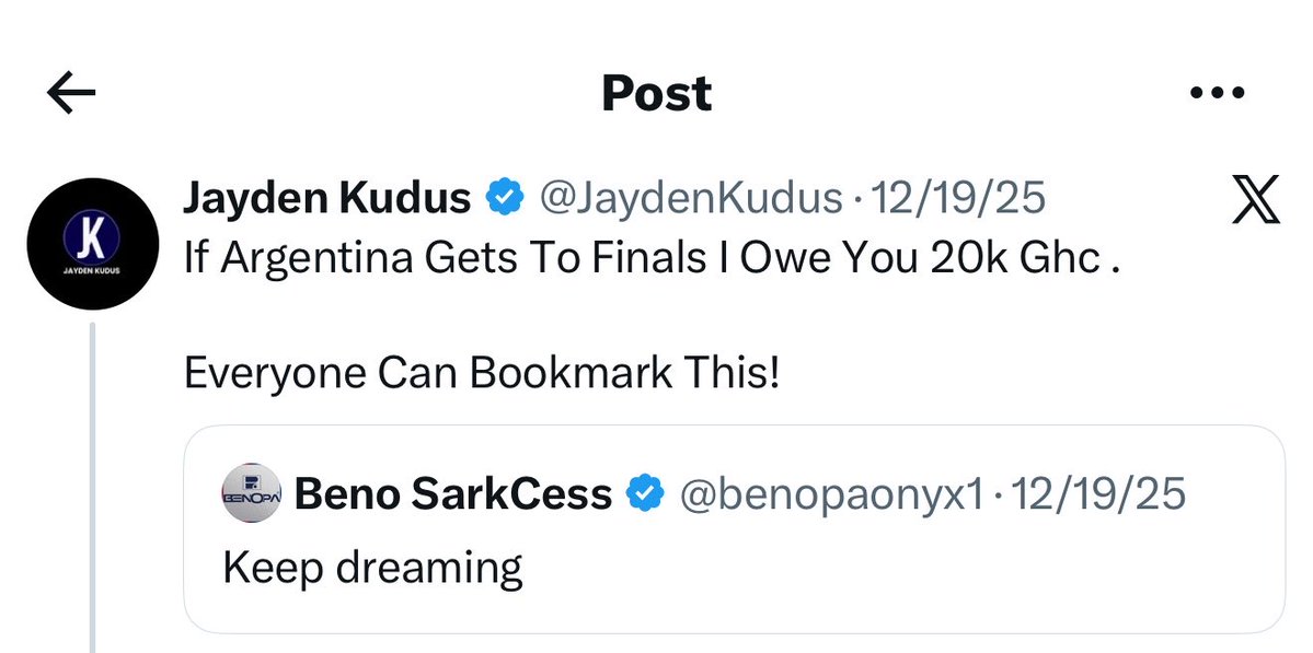 benopaonyx1's tweet photo. Argentina got to the final so I’ve won the bet

Once i receive the money, I’ll give 15k out to my followers, Messi fans 

Tag him for me 🤣💪 https://t.co/aO0U1uFBWq