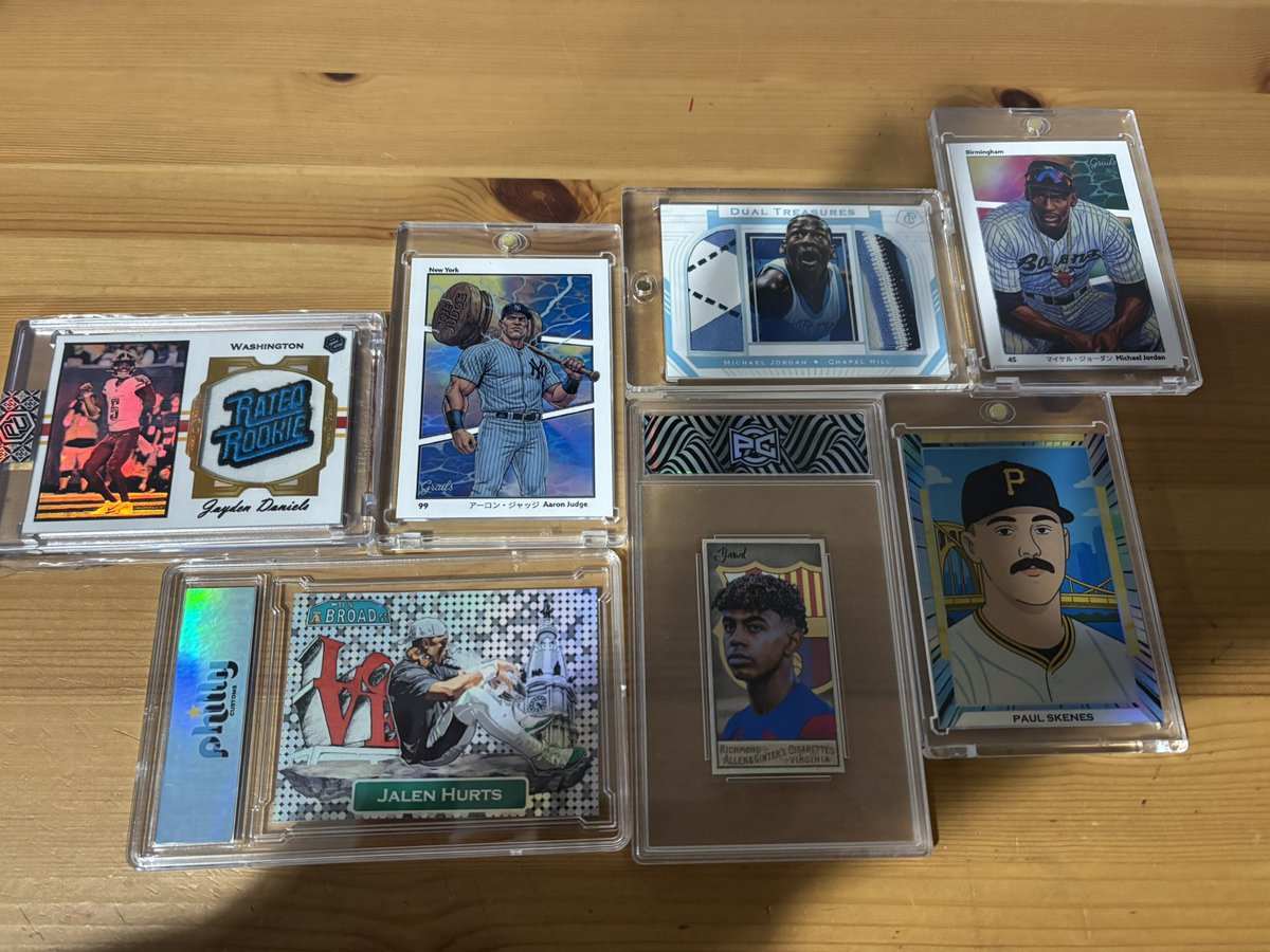 eshecker's tweet photo. Today begins the #NationalRAK26 pack build, and it’s one of my favorite things to do. Soon, I’ll have more than 1500 cards laid out on my basement ready to build 500 packs for the @nsccshow.

But these are what I’m real excited for, the annual custom National cards created by @Bulliescardart for the fifth year in a row and will be randomly inserted in packs. There is /20, /5, /3, /2, and the 1/1! 

Then he also gave me these other amazing custom cards to include randomly.

Thank you!