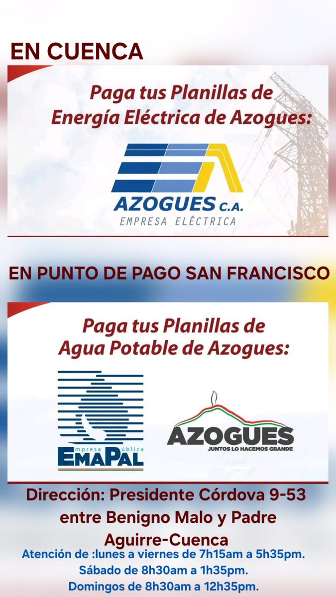 ivanperaltac's tweet photo. En Cuenca realiza tus pagos de tus servicios de...
#AZOGUES https://t.co/DacQu1eGrj
