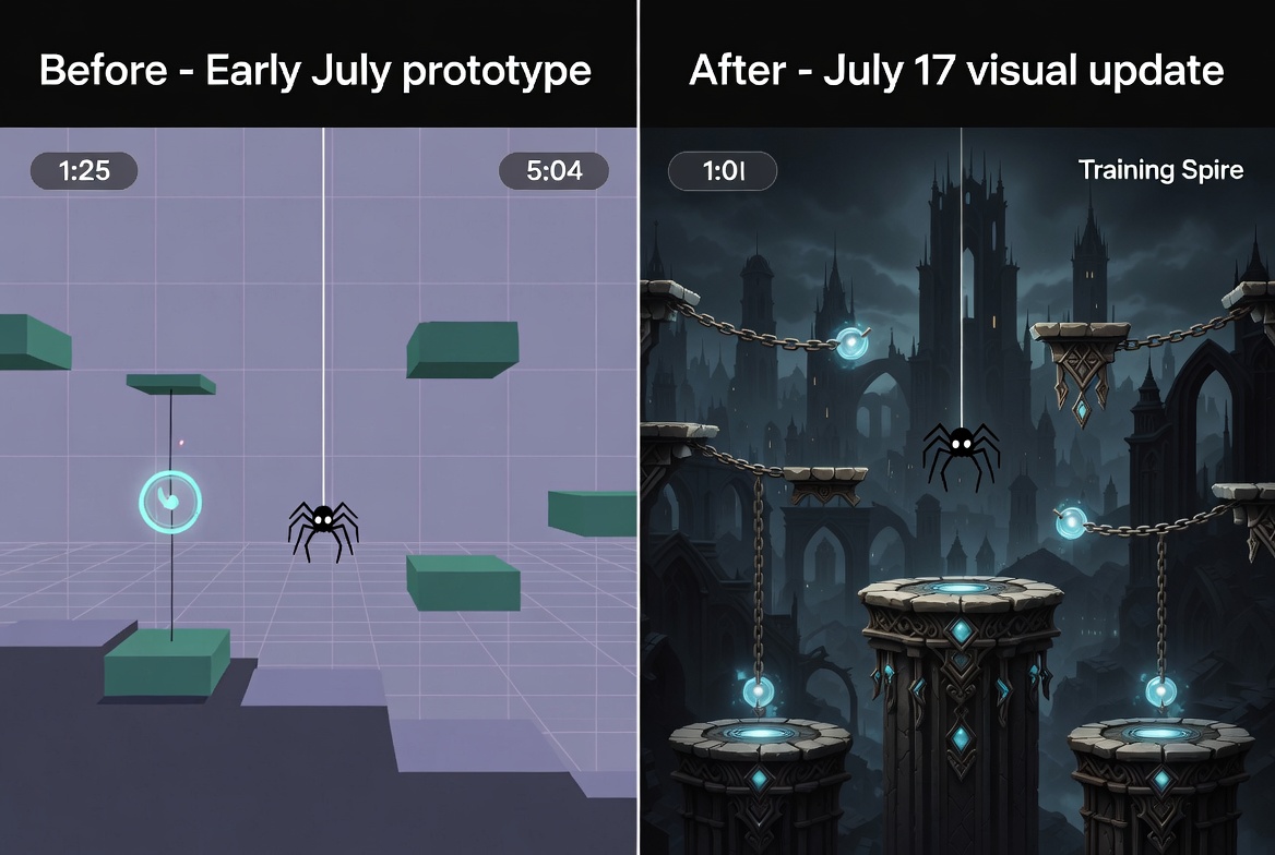 jstewdios's tweet photo. Pushed a visual update + added a dev log to Silk Surge.  The game is still very early and rough in places, but the atmosphere is starting to come together.  

Play it: https://t.co/KQ71qR5QDV https://t.co/Va3kXZoK98