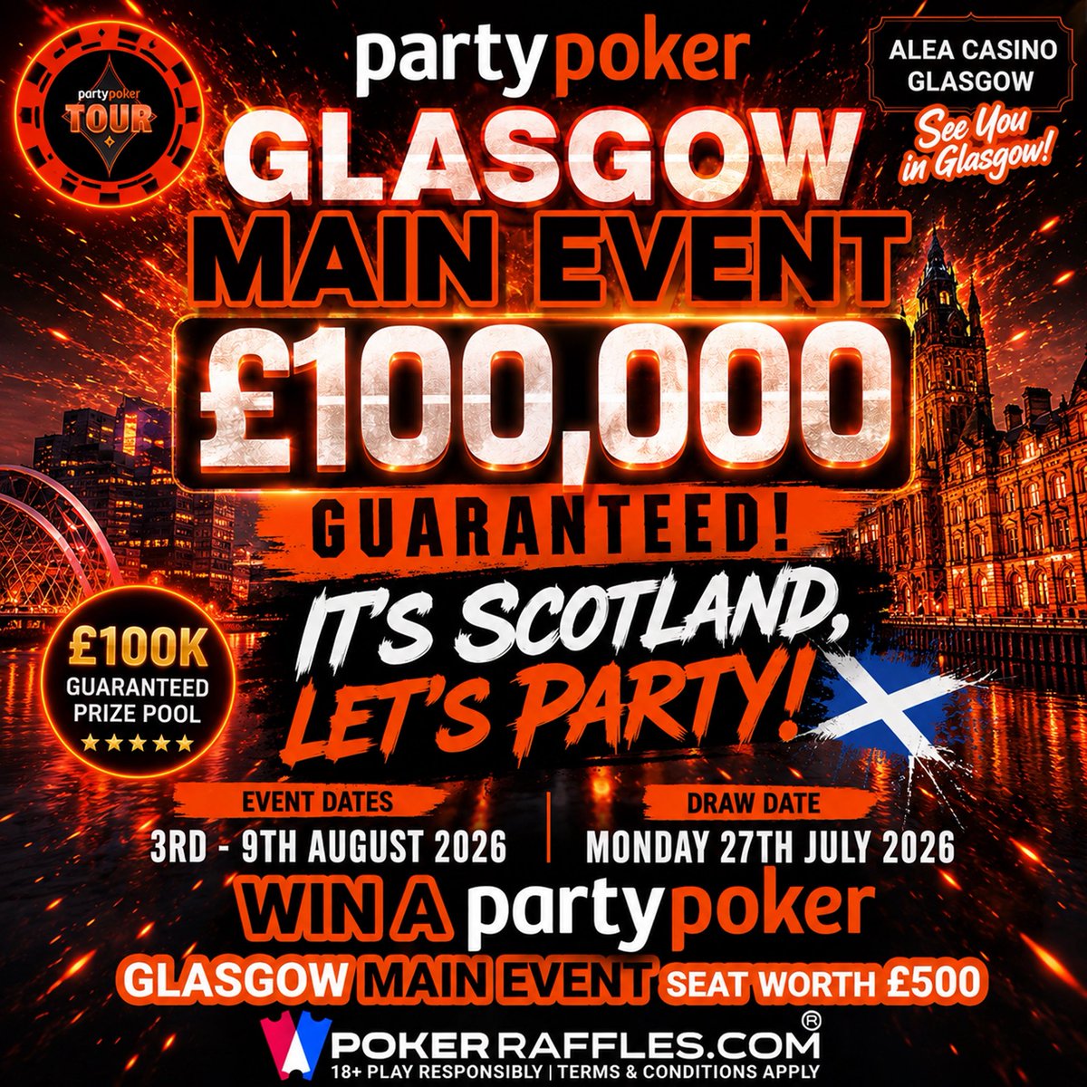 chipaccrual's tweet photo. Just over a week until our @partypoker Tour Glasgow draw.  Join the party in Scotland from just £1 a ticket at https://t.co/kjgbCRfTOB https://t.co/6D6Uj6lDrz
