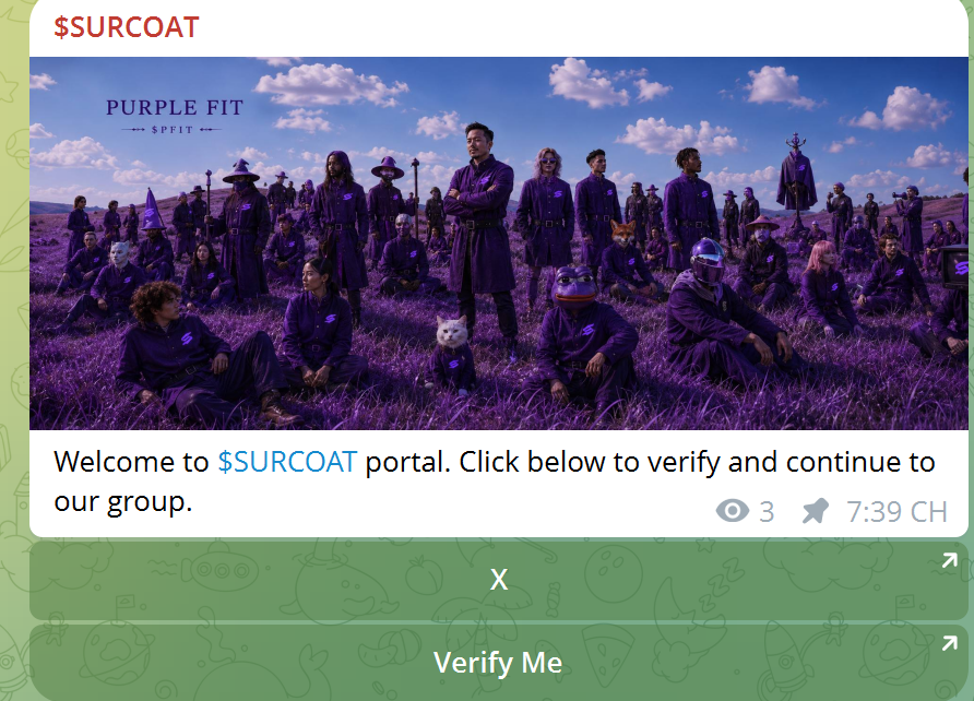 SurcoatSol's tweet photo. The Order is waiting.

Join the official $SURCOAT Telegram.

https://t.co/koO2b4vstX

Wear the fit. Join the Order. 💜 https://t.co/mGZYxJZ4UV