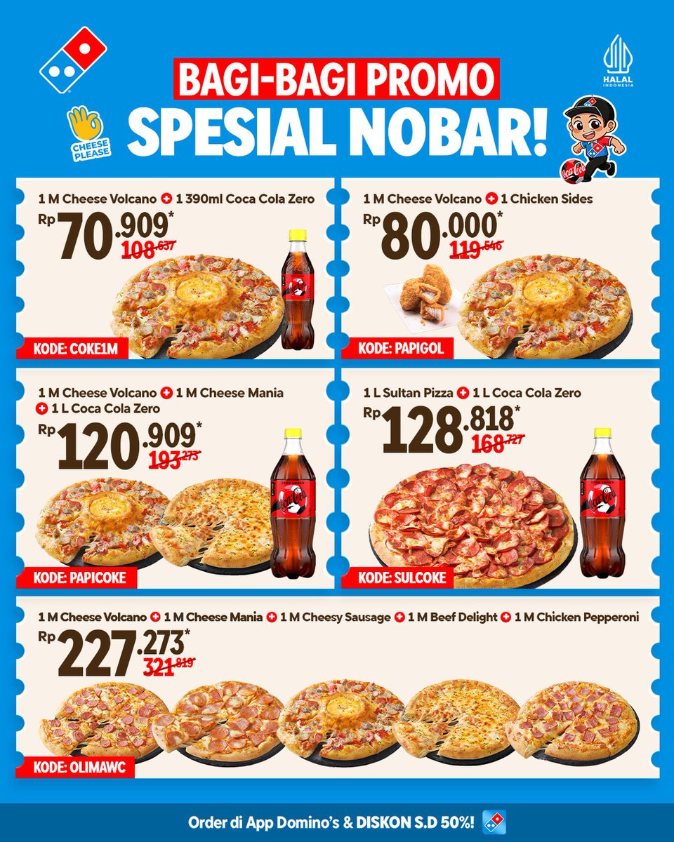 katalogpromosi's tweet photo. Nobar Final Bola Dunia akhir pekan ini kurang lengkap tanpa pizza. Buruan pesan Dominoβs sekarang sebelum antrean delivery membludak.
Siapkan menu favoritmu buat menemani keseruan pertandingan nanti.
Cek detail promonya di bawah ya π #DominosPizza #NobarFinal https://t.co/jKkjHOasj6