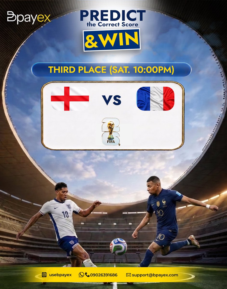 usebpayex's tweet photo. It’s prediction time! ⚽
England 🇬🇧 🆚 France 🇫🇷
Comment your correct score prediction before kickoff and let BPAYEX reward your football instincts. 🏆✨

Hashtags:
#BPAYEX #PredictAndWin #EnglandVsFrance #FootballChallenge #ScorePrediction #WinWithBPAYEX #FootballFans https://t.co/ClmbxBPydI