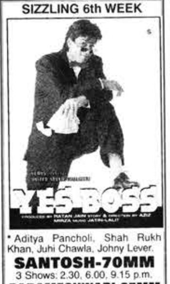 MoviesUpdatez's tweet photo. #29YearsOfYesBoss
Hyderabad, Santosh70 42 Days Run.
Replaced with #Prithvi
@iamsrk @iam_juhi @kashmerashah
@iamjohnylever @GulshanGroverGG
A Film by AzizMirza #YesBoss https://t.co/gGgvvIDbVl