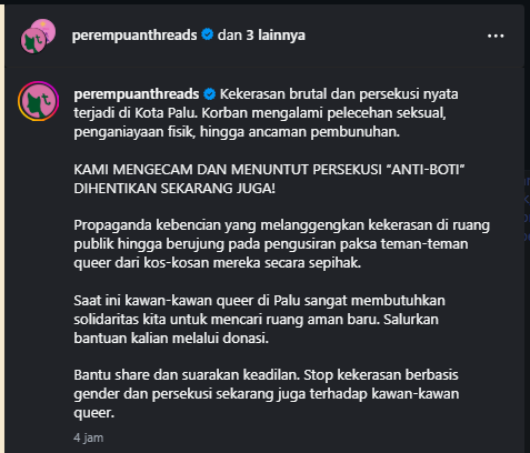 ZinniaMintLove's tweet photo. Another violence towards queers just happened today in Indonesia

The victim was SA'd verbally and physically in the bathroom of a cafe. Friends of the victim got bashed in the head and hurled with death threats

This is the start of an en masse assault targeted at queer people https://t.co/Lar8Qeg013