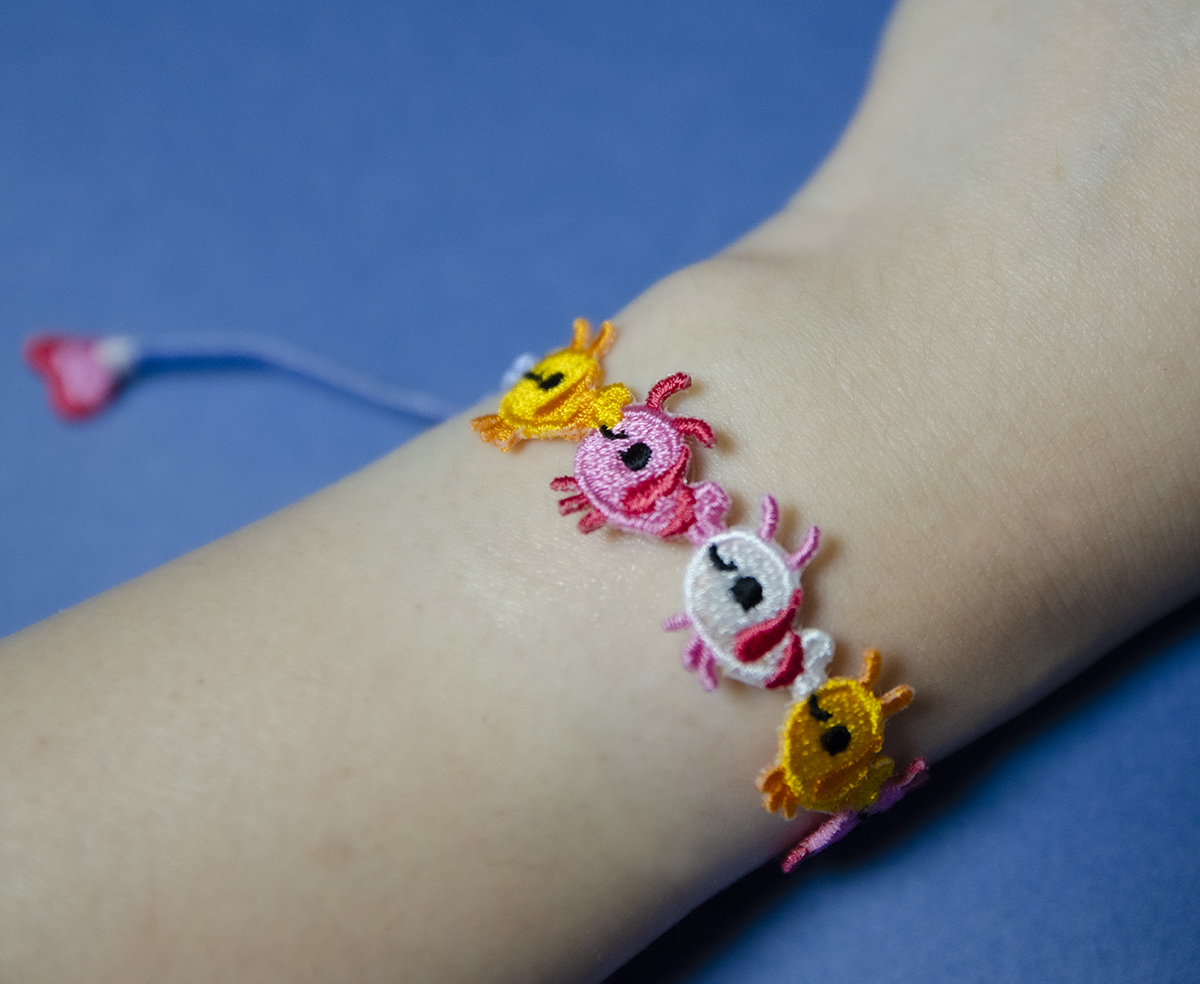 pikaole's tweet photo. Shy shrimp embroidered bracelet https://t.co/4Q5aebCYyB