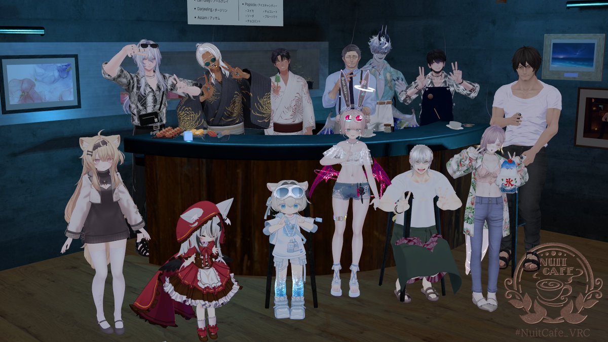kusunoha_vr's tweet photo. 本日もご来店ありがとうございました。
あちこち歩き回ってお話しさせていただきましたが、オーナーの様に上手く立ち回るのは中々難しいですね。
それと、多少雑に話題投げてもなんとかしてくれるサラダくんって実はすごいんじゃ…と思っておりました。
次回はいつも通り動きません！
#NuitCafe_VRC https://t.co/7nY5EMtF5R