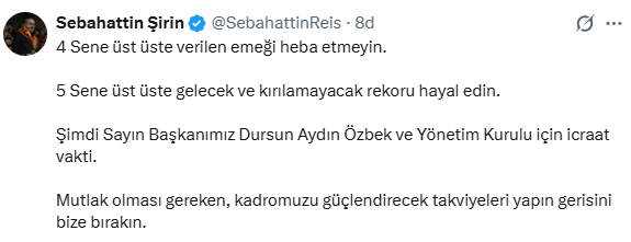 SOLOILGALAHABER's tweet photo. 📣 ultrAslan Liderinden Yönetime Transfer Çağrısı

ultrAslan lideri Sebahattin Şirin, Galatasaray yönetimine kadronun güçlendirilmesi çağrısında bulundu.

Şirin, son dört yılda verilen emeğin korunması gerektiğini belirterek, takviyelerin yapılmasının ardından gerisini taraftara bırakmaları yönünde mesaj verdi.