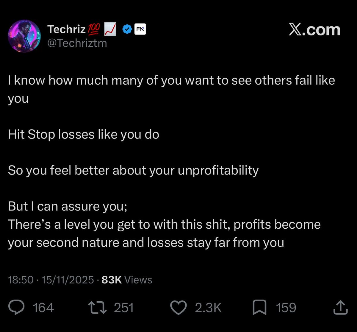 B_trader__'s tweet photo. There is no level you will get to as a trader where losses will stay far from you. 
If you don’t want losses Quit trading. 

Dear Techriz, you are not being dragged for hitting 4 losses in a row; you are being dragged for selling lies for years.
Losses is not equal to unprofitability if a trader has an edge. You either learn this the hard way or the easy way.