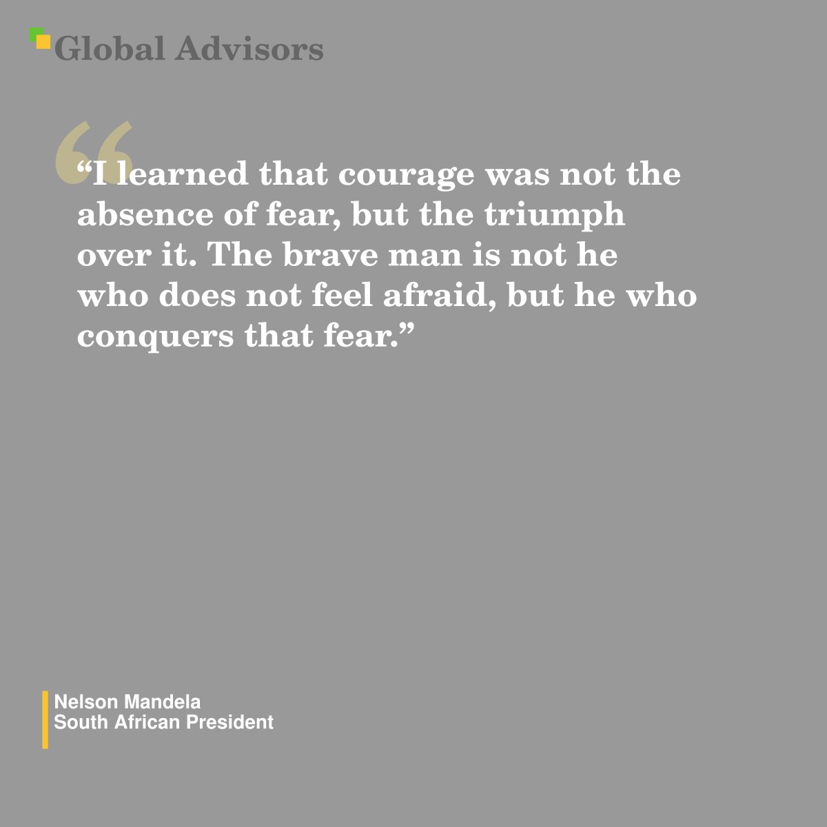 MarcWilson10000's tweet photo. #Quote: #NelsonMandela โ South African President - https://t.co/ToKv0fT1AP
"I learned that #Courage was not the absence of #Fear, but the triumph over it. The brave man is not he who does not feel afraid, but he who conquers that fear." - Nelson Mandela - South African Pre... https://t.co/XJaQpROCbH
