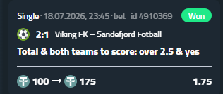 JSimIsHere's tweet photo. 🇳🇴Viking 2-1 Sandefjord @ 79th min
✅o2.5
#BettingCommunity #FootballTips #BettingTips #FootballPredictions #MatchPredictions #SportsGambling #futbol https://t.co/upfRnnBSUI