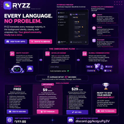 Ryzzofficial34's tweet photo. 🌍 Every language. No problem.

RYZZ is an AI Discord Translation Bot connecting communities across 109+ languages.

⚡ Instant Translation
💬 Silent Background Support

Join RYZZ:
🌐 https://t.co/u9UGAiPSXl
💬 https://t.co/7fpLETQTW0

#RYZZ #Discord #AI https://t.co/77mkKo57ib