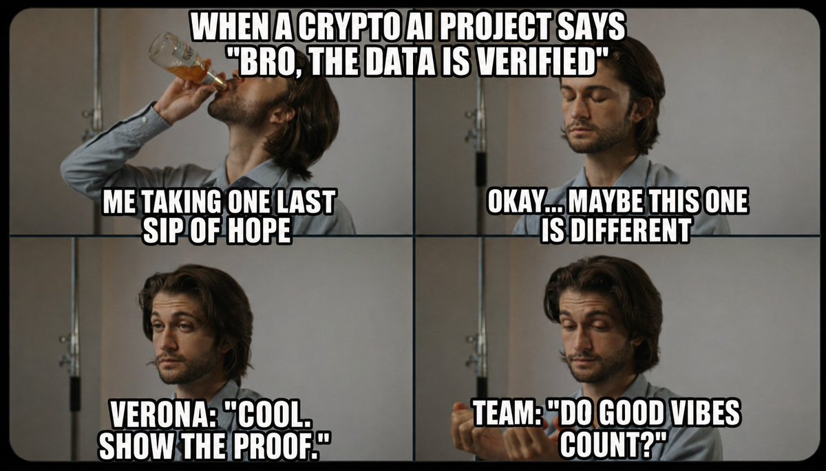 Pablo_Kanh's tweet photo. “Cool… where’s the proof?” 😭

In a world full of “trust me bro” AI data, Verona brings verifiable proof, privacy, and facts that can actually be trusted.

Good vibes are not a verification method. 😂

@verona_comm https://t.co/6xRVUB5WtH