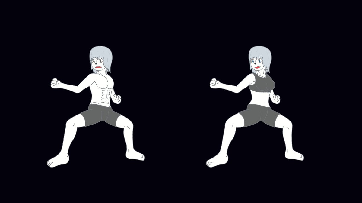 JH_Runs's tweet photo. 練習イラスト・19「格闘技・パンチ・3」 自分の画力向上の為に、Googleで見つけた画像を元に自分のオリジナルキャラクターの「嘉味元・淳（左側）」と姉キャラの「嘉味元・水妃（右側）」描く https://t.co/LfLtYET3it