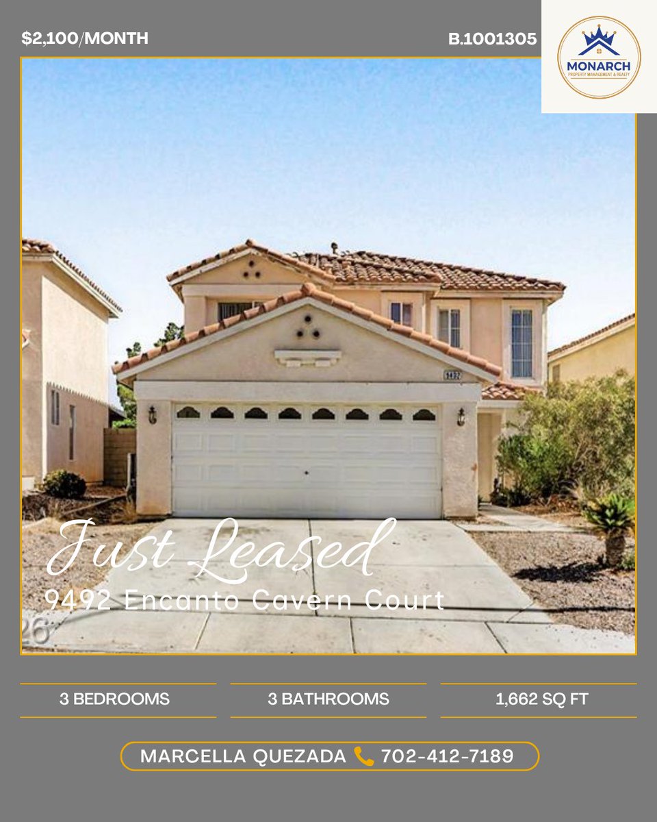 mgm_monarch's tweet photo. ๐ Another happy endingโand a new beginning!
9492 Encanto Cavern Court is officially leased. ๐ก๐
Looking to lease your investment property? Let Monarch Property Management & Realty help you achieve results.
๐ 702-412-7189
#JustLeased #LasVegasRentals #PropertyManagement https://t.co/fY2TwMog0D