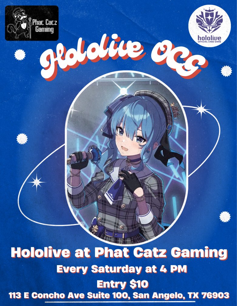 PhatCatzGaming's tweet photo. Hololive fans! That’s right!
We host the Hololive OCG every Saturday at Phat Catz Gaming!
Saturdays at 4 PM
Entry: $10
#PhatCatzGaming #Hololive #HololiveTCG #VTuber #CardGameCommunity #LocalGameStore https://t.co/ZV8x7Qg4zx