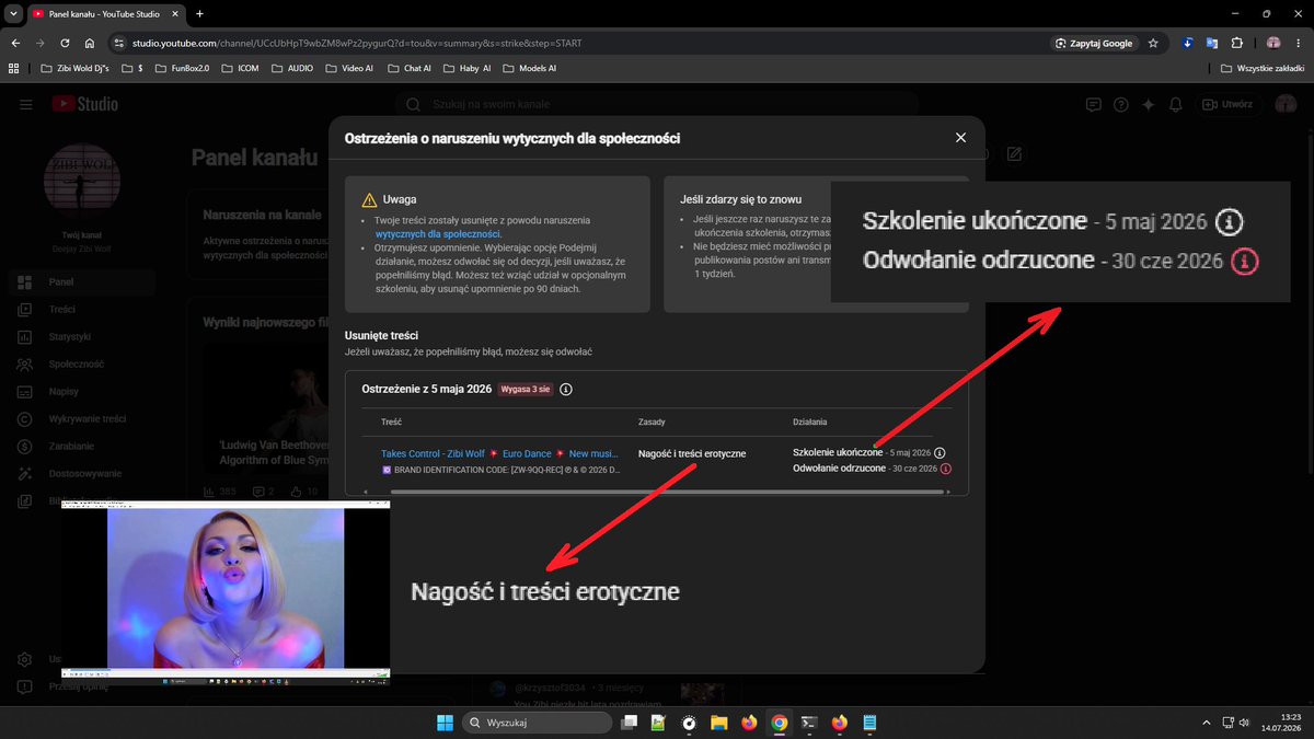 WolfZibi's tweet photo. @TeamYouTube 

Od rodziny walczę z botami. Film „Przejmuje kontrolę – Zibi Wolf” (https://t.co/S0Q21LTSV9 ) Bot oznaczył go jako „nagość”.Fragment do kobiety wysyłającej gest pocałunku. Zero nagości. Zrobiłem Wasz kurs o AI, usuń są odrzucane AUTOMATYCZNIE. https://t.co/a9TNSZCgGa