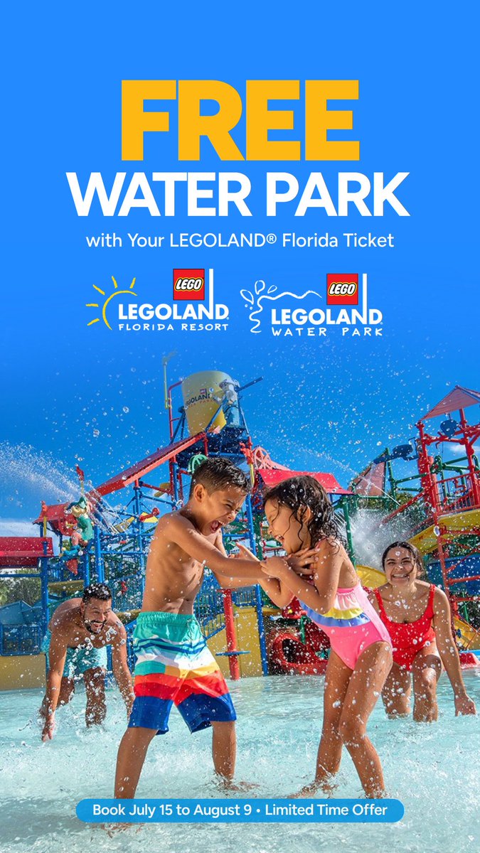 tripster's tweet photo. ☀️ Your family trip starts here! Get FREE admission to LEGOLAND® Water Park with this limited time LEGOLAND® Florida Resort offer, plus enjoy LEGOLAND® Florida Theme Park and SEA LIFE® Florida. Ends Aug. 9. Book now: https://t.co/faY98bGuOl https://t.co/29315dKQLw