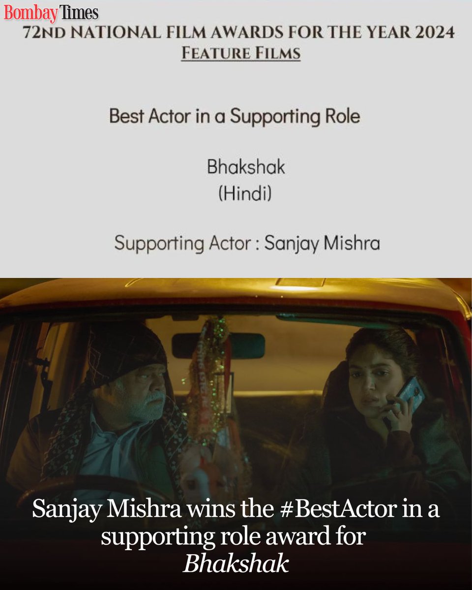 bombaytimes's tweet photo. #SanjayMishra wins the #BestSupportingActor award at the 72nd National Film Awards for #Bhakshak https://t.co/BuHEg3vCks