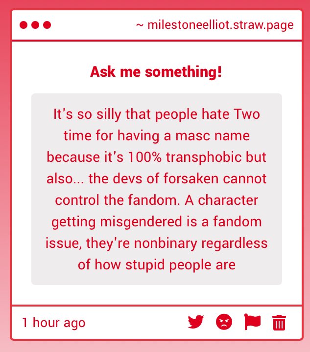 pizzatimeyaoi's tweet photo. People acting like Two Time is suddenly an evil masc presenting he/him over a name is genuinely so crazy like I’m sorry people will he/him them bc they’re transphobic not because they have a masc name 😭 https://t.co/6283FNXxZ6