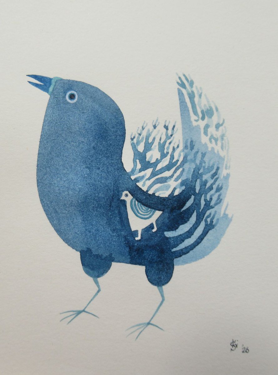 鳥ノートに今日描いた鳥の絵《手帳サイズのノートブック、透明水彩