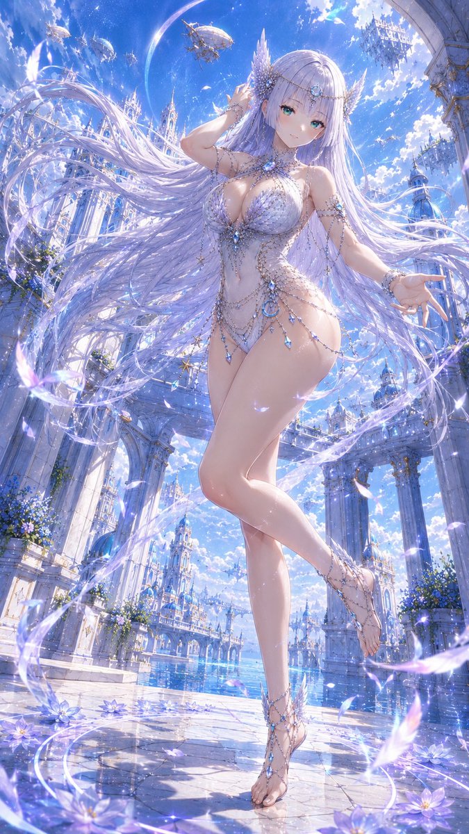 disya226's tweet photo. 【🪽星風の回廊に舞い降りる姫✨】

朝の青空に、月の残光が溶ける《星明け》の刻。

白亜の海上回廊へ、
風と光の羽根をまとったセレフィアが舞い降りる――🌙🌊

長い白銀の髪は空へ広がり、
足元では星花と羽根が輪を描く。

🪽セレフィア
「この風が導く先なら……きっと、また新しい空に出会えます。」

海と空がひとつに重なる、
ラヴェリア王国の美しい朝✨

#ラヴェリア #Lavelia #セレフィア #オリジナルキャラクター #オリキャラ #創作 #ファンタジー #星風の回廊 #白銀髪 #AIイラスト