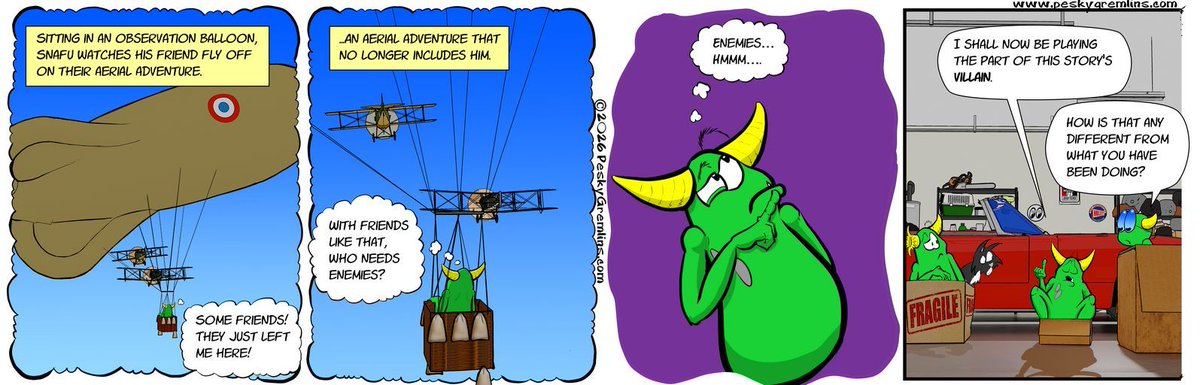PeskyGremlins's tweet photo. Pesky Gremlins Comic 1018
"Recast"
https://t.co/5AuyyNVhaV
#comic #comics #webcomic #webcomics #cartoon #cartoons #cartoonart #gremlin #gremlins #cartoonstrip #WWI #biplane https://t.co/AnTp1Uab4h