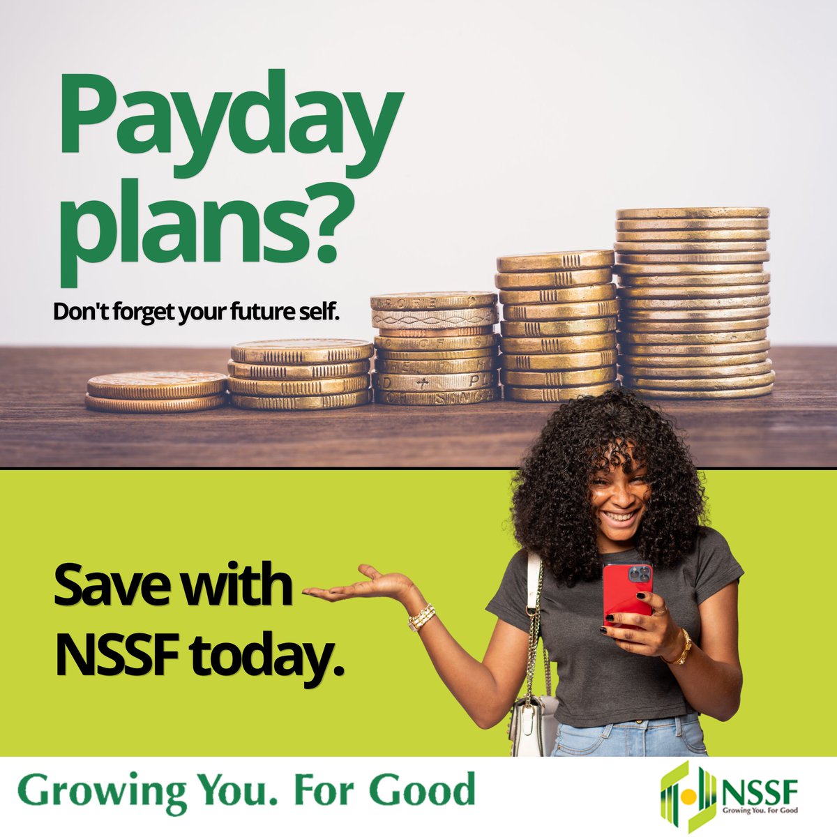 NSSF_ke's tweet photo. It's Friday! You've worked hard all week. Before you spend, remember to save. A little discipline today builds the dignified life you deserve tomorrow. Make NSSF part of your weekend routine. 
#LeavingNoOneBehind https://t.co/wZXVEFBtiq