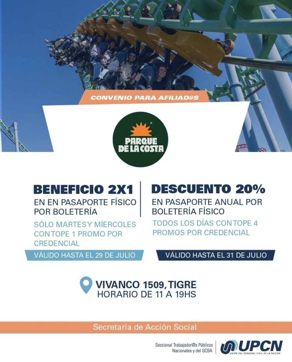 UpcnTransporte's tweet photo. Beneficios y Descuentos para estas vacaciones de invierno!!

#UPCN #ACCIONSOCIAL #BENEFICIOS #UPCNTRANSPORTE https://t.co/9wBCbko7hD