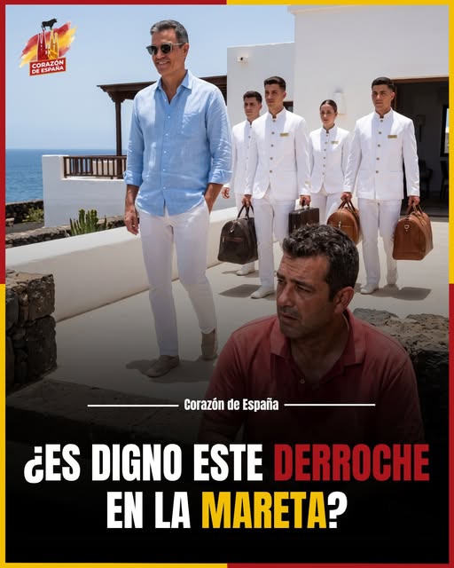FuensantaLM's tweet photo. El líder socialista habría trasladado a un amplio grupo de personal de servicio pagado con fondos públicos para su descanso. Esta costosa estancia financiada por el contribuyente, contrasta fuertemente con la grave crisis económica que sufren los autónomos. https://t.co/FQQ00O1aEM