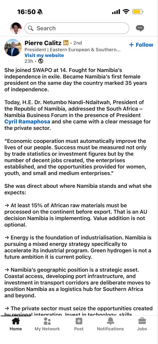 NUaandja's tweet photo. Every time our President speaks, I am convinced more and more that she has the clarity of what needs to be done and the resolute to have it delivered. Unfortunately, the team that needs to support the delivery seems to struggle to catch up with her vision. Regulatory processes continue to take forever, client service delivery by public sector continues to be suboptimal and policy reforms continue to be treated like a luxury. When will the rest of government from Parliament to Cabinet to Regulators and Public Service official delivering service to the private sector catch up with the President?