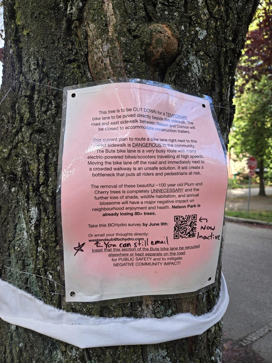 TheophanesRex's tweet photo. Why is it that ‘saving the planet’ often requires cutting down a whole bunch of trees?

This is in the west end of Vancouver. Some 80+ old trees are going to be chopped to make way for… a TEMPORARY bike lane 🤦🏻‍♂️

Not just any trees - 100 YEAR OLD trees 😡

https://t.co/7AvIoAdNxa https://t.co/kBWhGQHngH
