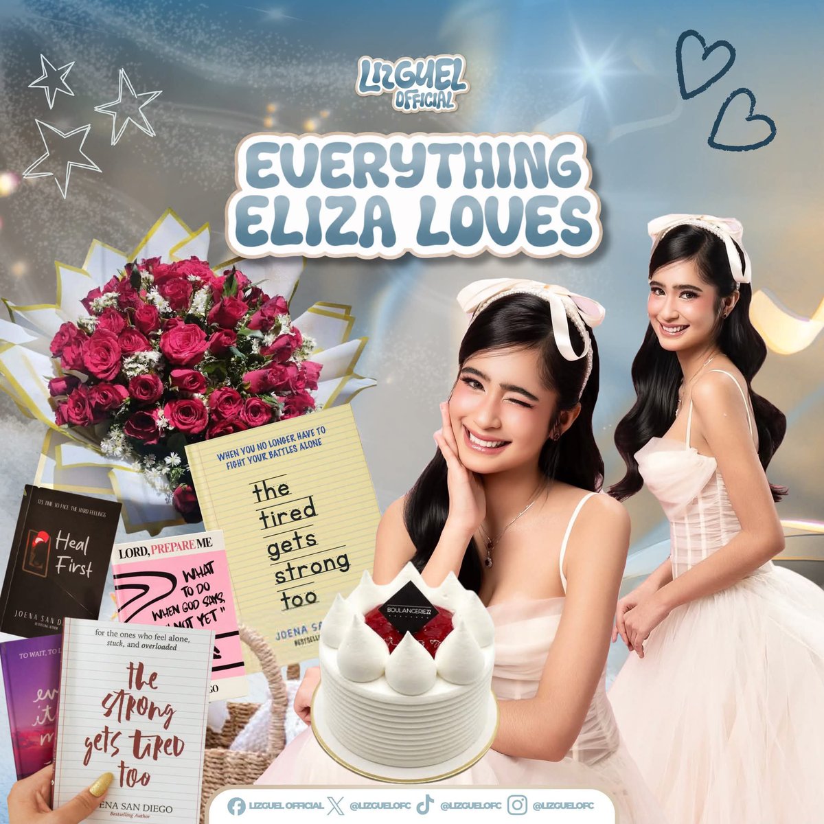 LizGuelOFC's tweet photo. 𝐑𝐨𝐬𝐞𝐬, 𝐛𝐨𝐨𝐤𝐬, 𝐚𝐧𝐝 𝐚 𝐬𝐭𝐫𝐚𝐰𝐛𝐞𝐫𝐫𝐲 𝐜𝐚𝐤𝐞. 🌹📚🍓

Everything Eliza loves, wrapped with so much thought and even more love. Before this special day comes to an end, we just want you to know that every flower, every page, and every sweet detail was chosen with you in mind.

These gifts may seem simple, but they carry the gratitude, admiration, and unwavering support of every Blushie who believes in you. Thank you for sharing your genuine heart, your kindness, and your light with all of us. You inspire us in more ways than you know, and we’re so grateful to celebrate another year of the amazing person that you are.

No matter where life takes you, please remember that you’ll always have a family cheering you on, celebrating your victories, and standing by your side through every chapter.

Happy Birthday, our Angel. May your days be filled with the same love, joy, and warmth that you so effortlessly give to others. Here’s to more beautiful memories, bigger dreams, and countless reasons to smile.

With all our love,
Love, Blushies 🩵

#LizGuel | #ElizaBorromeo