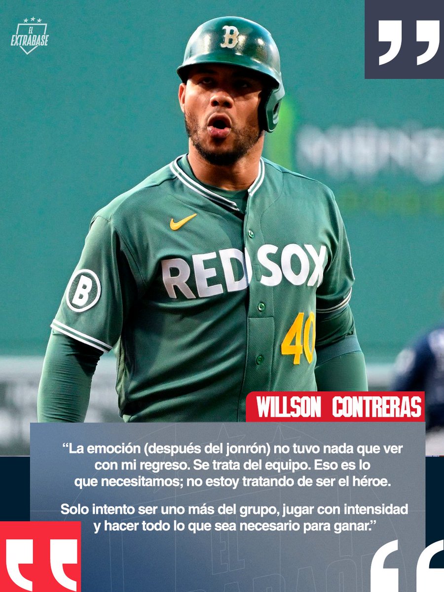 ElExtrabase's tweet photo. Willson Contreras la sacó en su primer juego tras la suspensión. El 1B venezolano mostró su euforia luego de conectar el batazo.
¿El motivo? Pues el gran momento que viven los Medias Rojas.
Vía: https://t.co/sUlMBQ5LBl
#DirtyWater | #ElExtrabase⚾️🇻🇪 https://t.co/roGXHLRiOJ