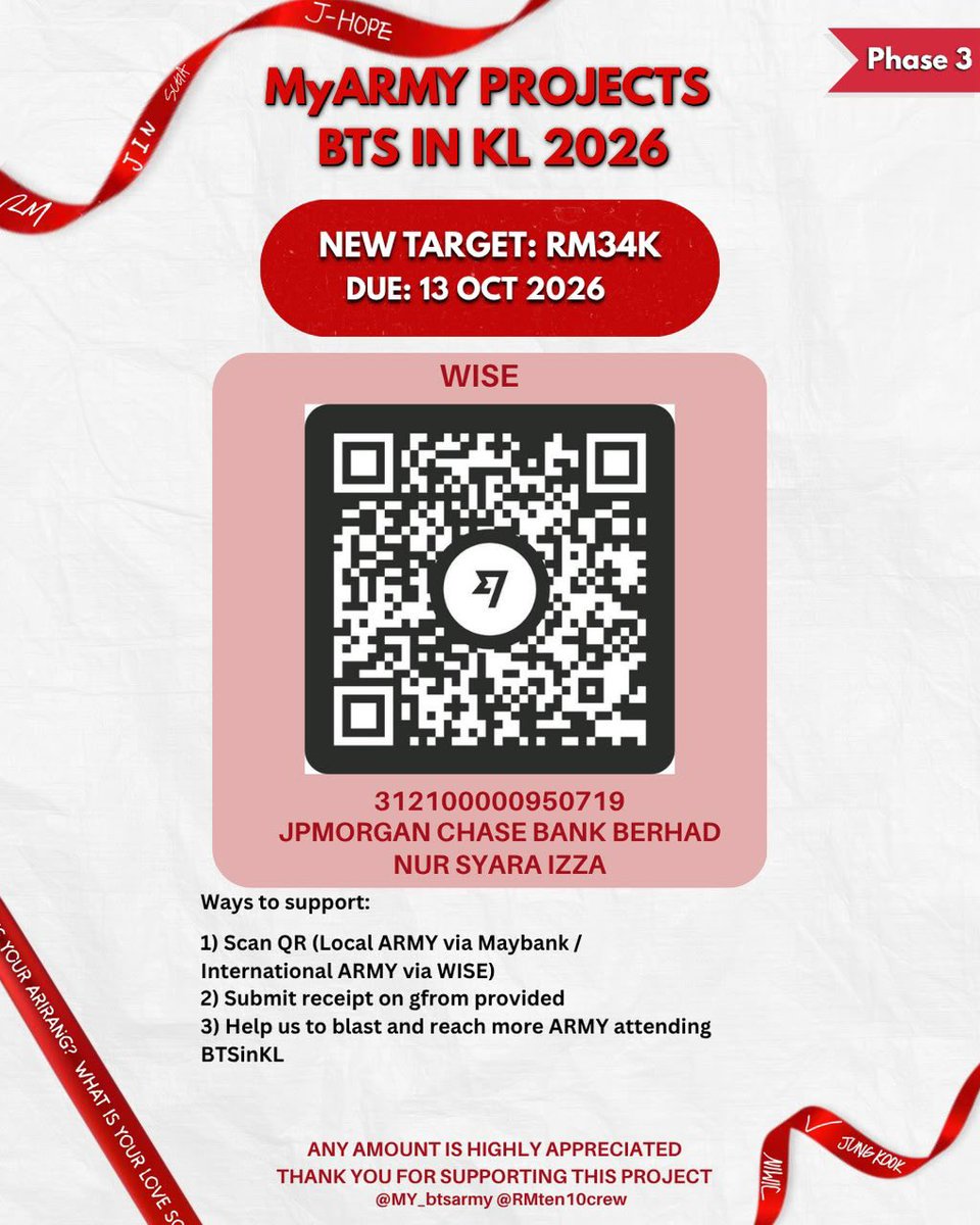 RMten10crew's tweet photo. 💜 MyARMY Projects Daily Fund Update (18/7/2026, 11PM)

Current:
RM17,652.87 / RM34,000

One step closer to making this project happen! 🥹

Thank you to everyone who’s supported us so far 💜

#BTSinKL #BTS_WORLDTOUR_ARIRANG https://t.co/jKSe4GquDX