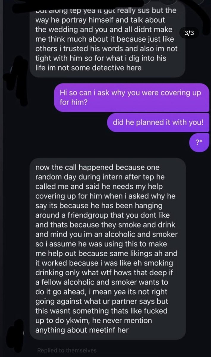 DRTnky's tweet photo. Another UPDATE on the Mabel Kee cheating saga that I got from Reddit

2 things:

1) The unidentified guy friend of fiancé “PI SHWA” stepped forward and spilled it all out 

2) Do people really type like this? Wtf I struggled to understand the sentences https://t.co/6fJayVFkSn
