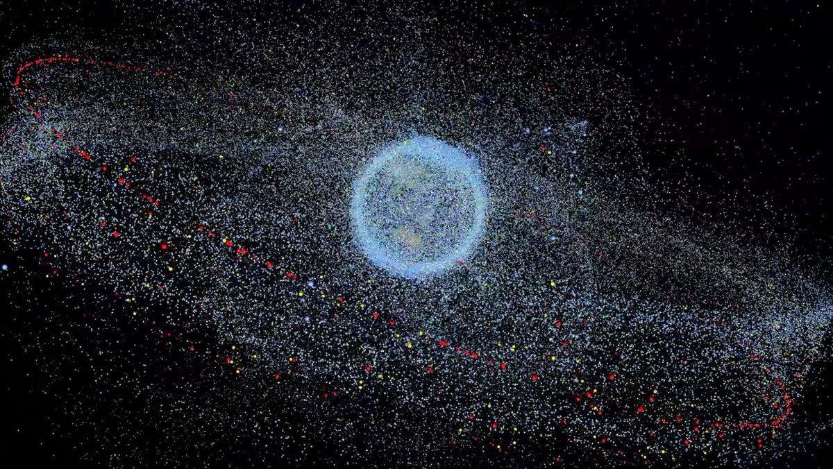 astroscroll's tweet photo. An image of Earth if you marked every known piece of space debris https://t.co/8j9BNF3qRS