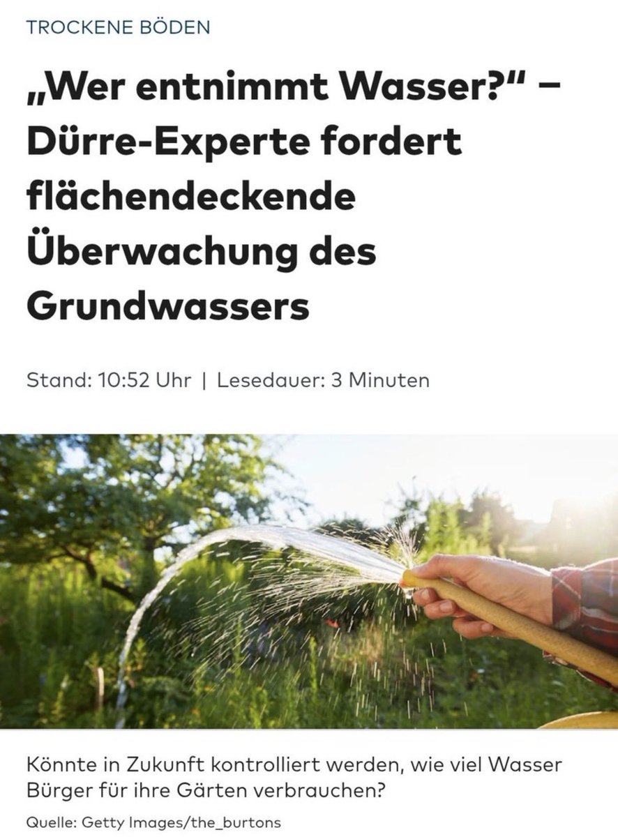 Georg_Pazderski's tweet photo. Wieder der gleiche Trick:

Trotz 300 Milliarden m³ Regen pro Jahr wird uns erzählt, Deutschland würde verdorren.

18 Milliarden m³ Verbrauch vs. 300 Milliarden m³ Niederschlag.

Die DÜRRE-LÜGE dient nicht dem Umweltschutz – sie dient der Begründung der LINKSGRÜNEN Agenda für neue Steuern, Verbote und noch mehr Kontrolle.

Wie lange wollen wir uns noch von der Klima-Mafia verarschen lassen?