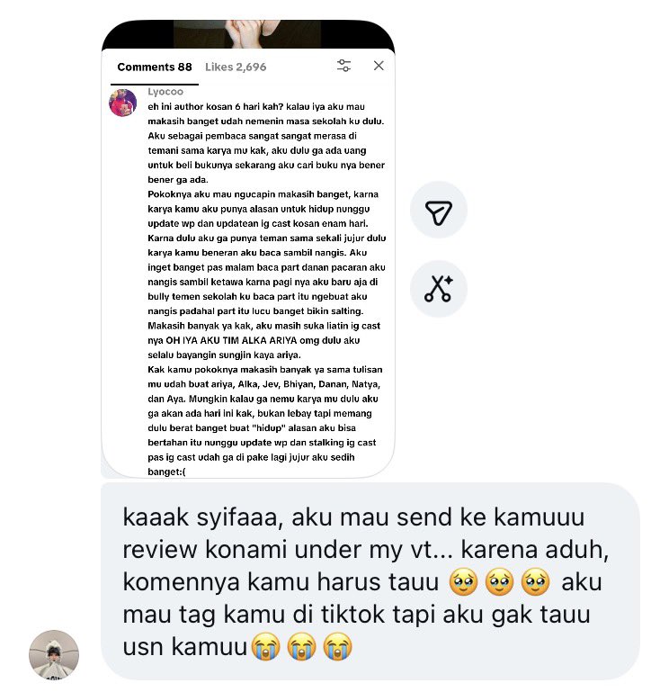 tomatkaramel's tweet photo. Aku mau nangis boleh gak ya krn baca dm ini jam segini 😭😭 someone mentioning kosan enam hari in the big 2026??????? 😭😭 https://t.co/fTsTIALhCC