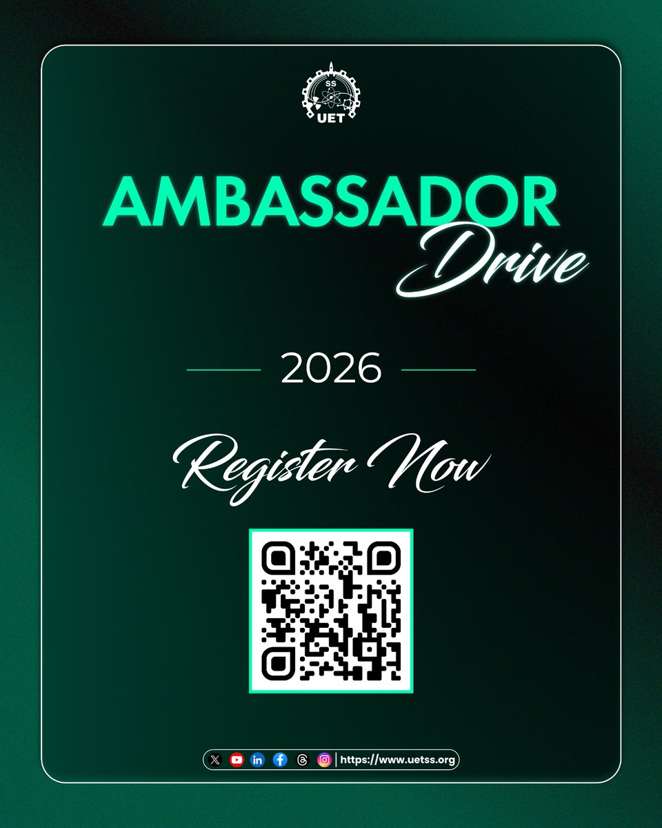UET_SS's tweet photo. The wait is over!
Applications for the UET Science Society Ambassador Drive 2026–2027 are officially open.
Register now:
https://t.co/AJu1G7nZ95
#UETScienceSociety #AmbassadorDrive #Collaborate #Leadership #Growth https://t.co/MZaHIqOUkQ